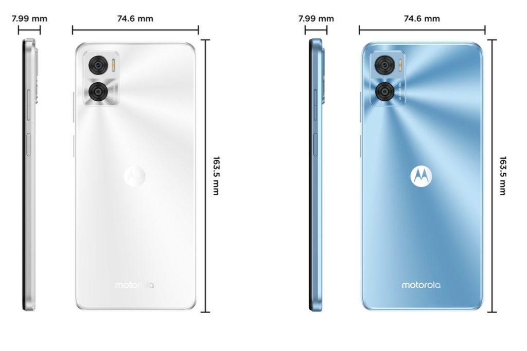 Motorola Moto E22: design e tamanho.